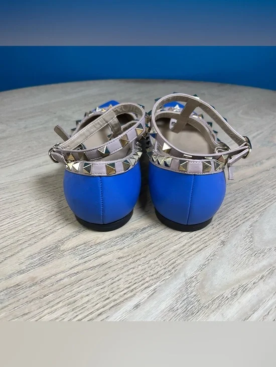 Valentino Garavani Rockstud Blue Leather Studded Ballet Flats Size 38.5 - Picture 4 of 11